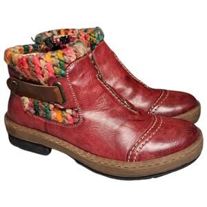 Rieker Felicitas 84 Boots Women’s Size 6.5 Red Knit Ankle Knit Cottagecore Boho